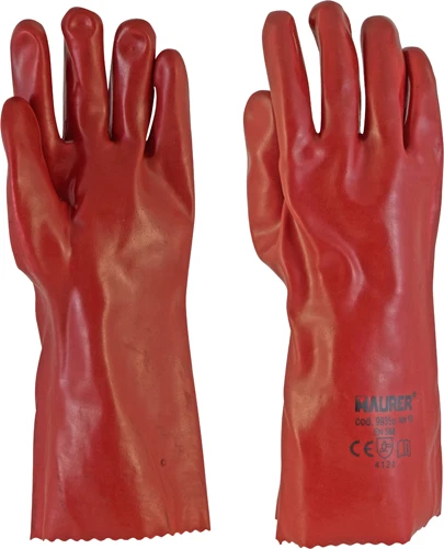 MAC TUK Guanti lavoro chimici cotone spalmato PVC rosso lungo 35 cm taglia 10