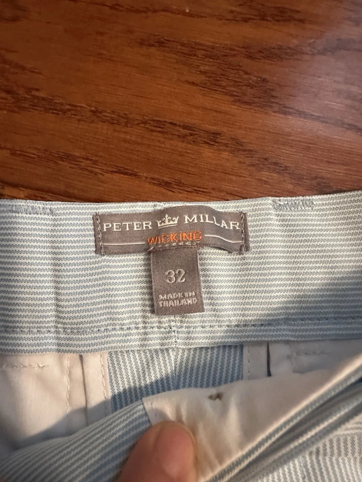 Pantalones Cortos Peter Millar Para Hombre Azul Claro Rayas 32 Frente Plano Informal Golf Chino Foto 2 de 4