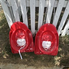 Set of 2 Red Plastic Snow Sleds with Rope Tow...