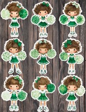 Cheerleader in Green Die Cut Vinyl Stickers Scrapbooking Laptop Waterbottle