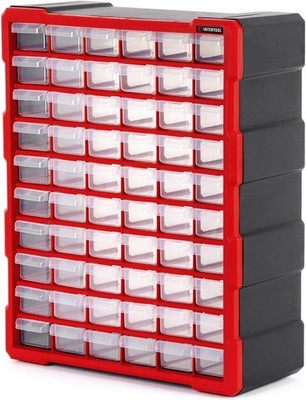 INTERTOOL Small Parts Hardware Organizer - 60 Removeable Drawer Bins & Dividers
