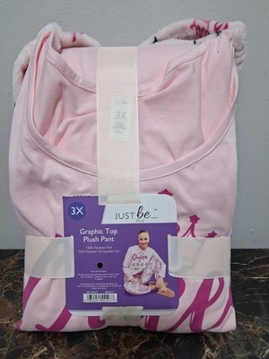 Just Be Plus Graphic Top Plush Pants Set -Pink 'Queen' Sz 3x Bed Clothes~New