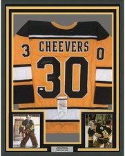 FRAMED Autographed/Signed GERRY CHEEVERS HOF 33x42 Boston Yellow Jersey JSA COA