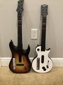 Wii Console Bundle Guitar Hero Games + Controllers + Guitar + Cords + Tested!!