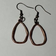 Copper Tone Dangle Earrings Abstract Organic Design Fishhook