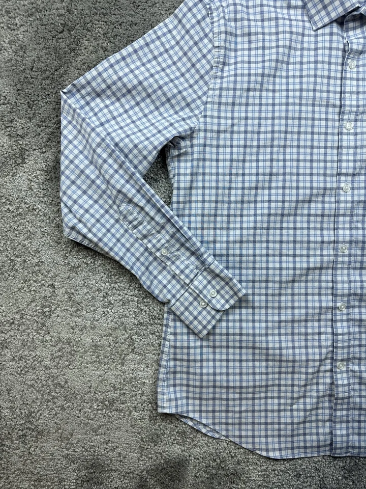 Camisa masculina Tommy Hilfiger 16 32/33 azul cinza xadrez elástica slim fit todas as estações - Imagem 4 de 4