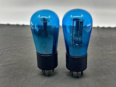 Matched Pair Arcturus No 127 Blue Globe Tube Engraved Base Tests Strong