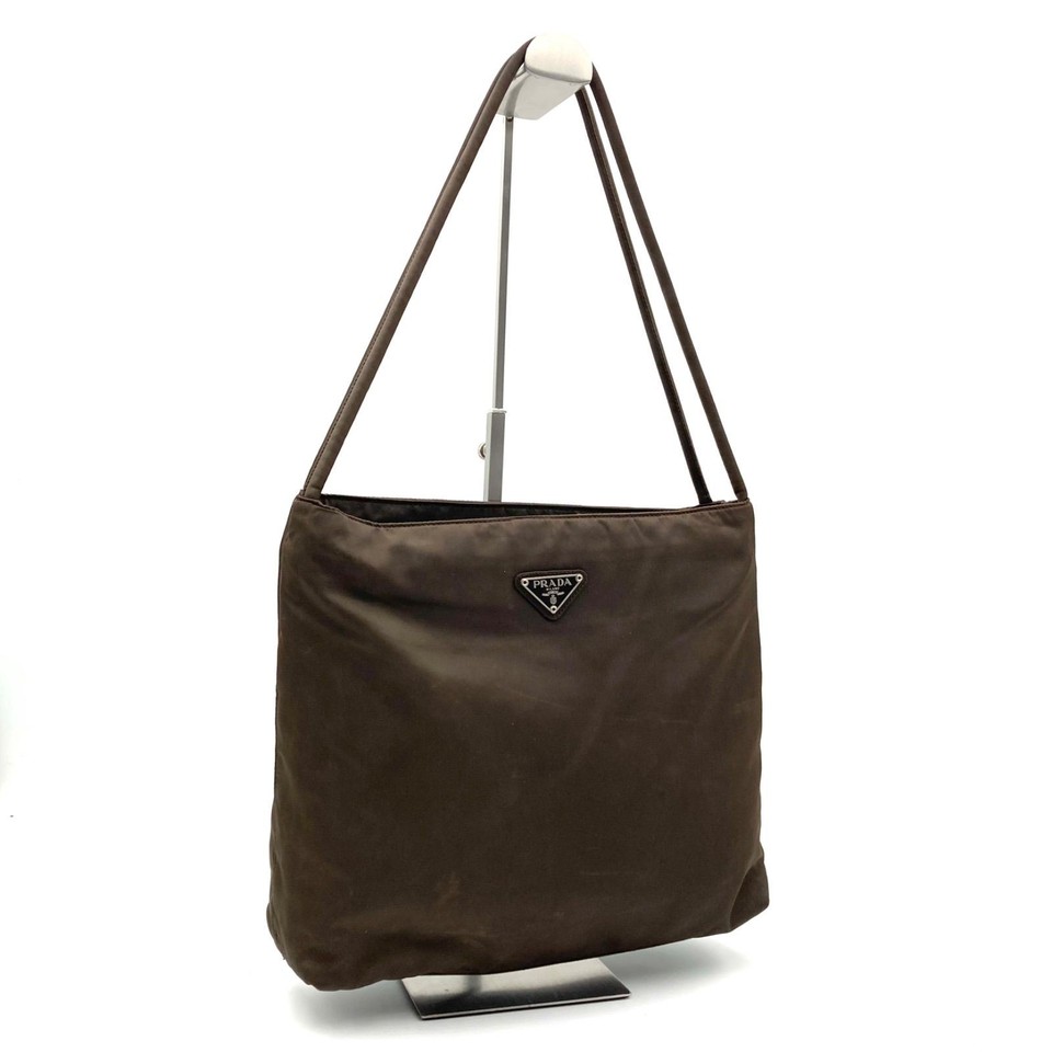 PRADA Pocono Nylon Tote Bag Brown Triangular Plate Authentic Luxury High-End