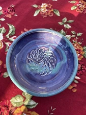 Healing Touch Pottery Garlic or Ginger Grater Blue And Purple Glaze Signed