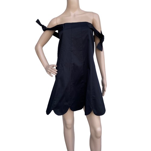 ZAC Zac Posen NWT Black Isla Mini Dress Scalloped Hem Off Shoulder Size 2