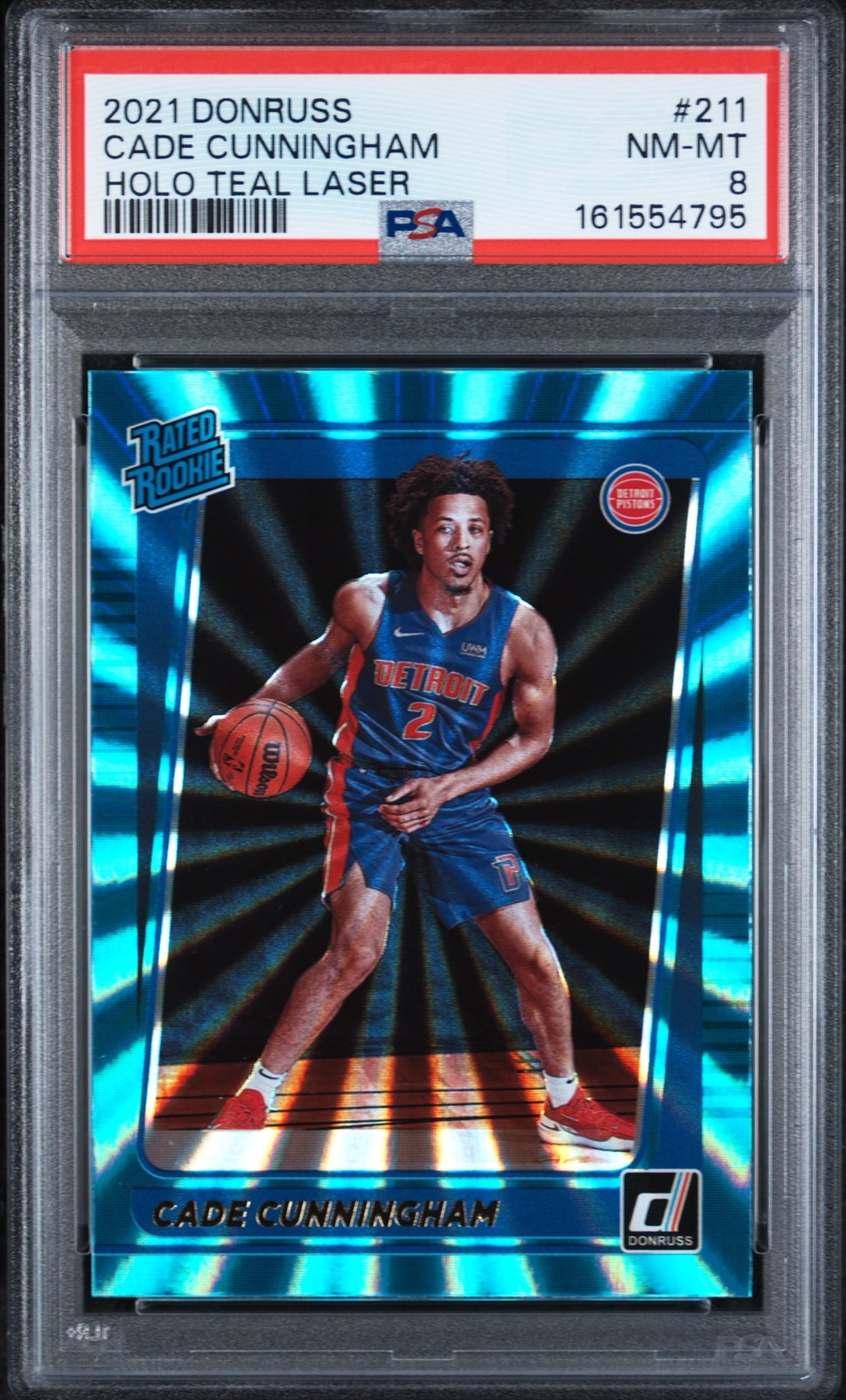 2021 PANINI DONRUSS HOLO TEAL LASER #211 CADE CUNNINGHAM PSA 8