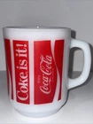 Anchor Hocking Fire-King Coca-Cola "Coke is it!" Milk Glass Coffee Mug Vintage