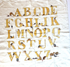 Vintage Cross Stitch Alphabet Sampler Mice Mouse Completed On Linen