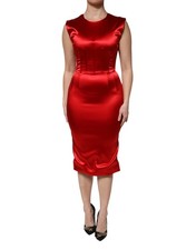 Dolce & Gabbana Red Acetate Sleeveless Sheath Midi Women's Dress