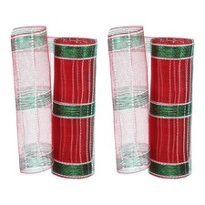 2 Pcs Decorative Mesh Ribbon, 10" x 10 Yard Mesh Ribbon Roll, Red/Green/White