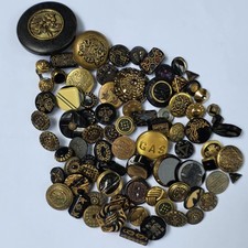 Antique & Vintage Brass Glass Black & Gold Acrylic Button Lot 82 Pieces A