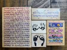 Lot of 5 NEW Wooden Rubber Stamps Oh Baby, Joy, Tiny Feet, Hands, Pray the Lord