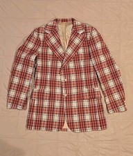 Vintage Ray Beers Custom Madras Plaid Sport Coat Blazer 38-40R Red Orange USA