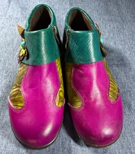 Socofy women's Floral Colorful Bold booties shoes size 38 Side Zip
