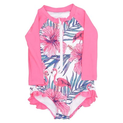 Badeanzug, Größe: 80, Pink/Weiß/Blau, Elasthan/Polyester, Blumen, Mädchen #kai