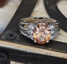 Sterling Silver Cocktail Ring Size 6 Oval Peach Morganite Center Moissanite  — photo 1