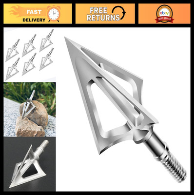 6 Pack 100 Grain Fixed Blade Broadhead Arrow Tips - 420 Stainless Steel for Arch