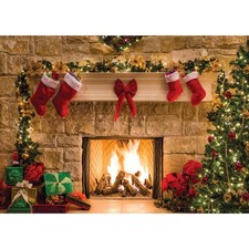 7x5Ft Christmas Photography Backdrops Fireplace Decoration Background