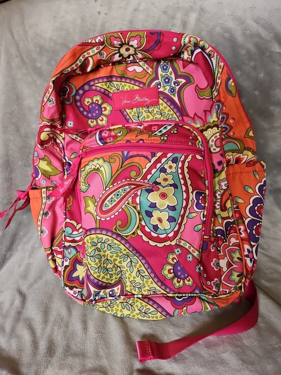 Vera Bradley Small Pink Backpack Flowered Paisley Bright 