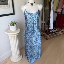 Blue Satin Lace Nightgown Slip Dress Vintage, Sheer, Long Maxi