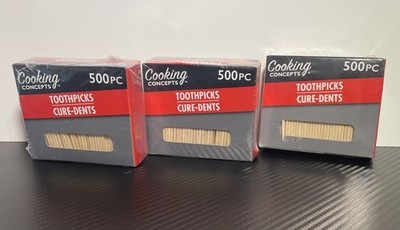 Cooking Concepts Wooden Toothpicks Cure-Dents 500pc Ea Lot Of 3 New Sealed