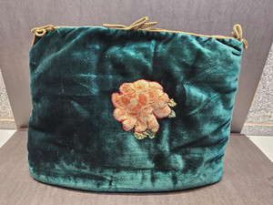 Antique Victorian Era TEA COZY Velvet with Embroidered Flower Two Tone Green