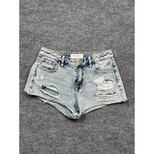 PacSun High Rise Festival Shorts Size 25 Blue Distressed Denim Raw Hem Cutoff