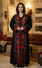 Handstitched Palestinian Hooded Abaya Coat Tatreez Embroidery Open Robe