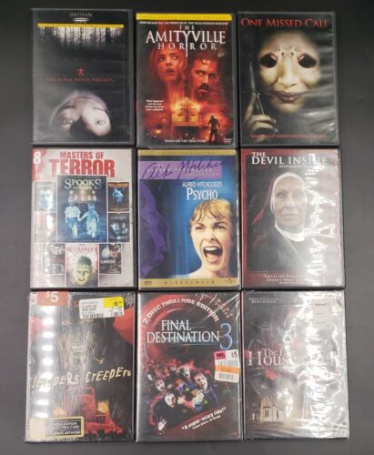 Lote de 16 películas de terror en 9 DVDs Jeepers Creepers Psycho One Missed Call Amityville - Imagen 1 de 12