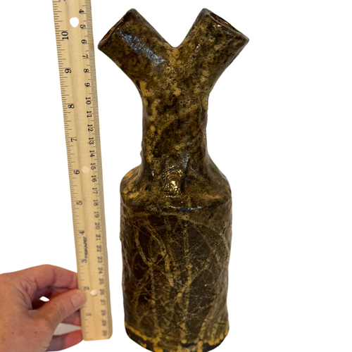 Rare Handmade Vase/Decorative Bottle – Abstract Brown & Beige with 2 openings - Picture 6 of 7