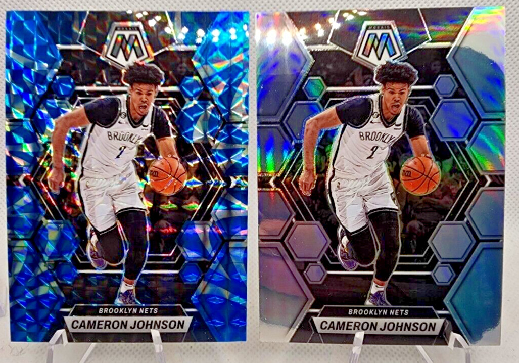 (2) 2022 Mosaic Cameron Johnson Reactive Blue Prizm #14 & Silver #14 Nets