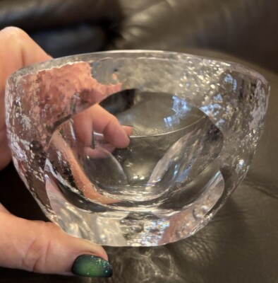 Vintage Orrefors skandinavische facettierte Glas Eisschale Schmuck Süßigkeiten