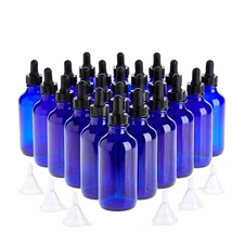 Juvale 30pcs Set, 24 Count 4oz 120ml Blue Glass Dropper Bottles and 6 Funnels...