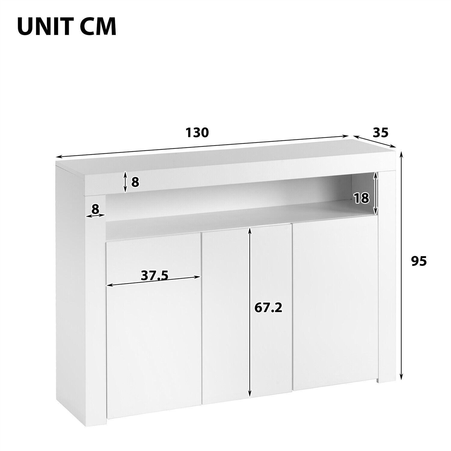 Sideboard Kommode Anrichte Highboard Weiß Hochglanz mit LED Beleuchtung merax