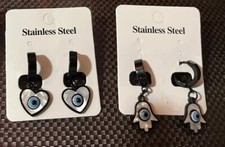 Stainless Steel unisex Black Hoop Huggie Earrings Lot of 2