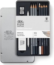 10 Winsor & Newton Sketching Drawing Pencils Graphite and Charcoal (2B - 8B) Art