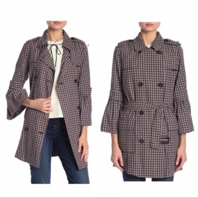 14th & Union Pink Adobe Plaid Trench Coat NWT XS