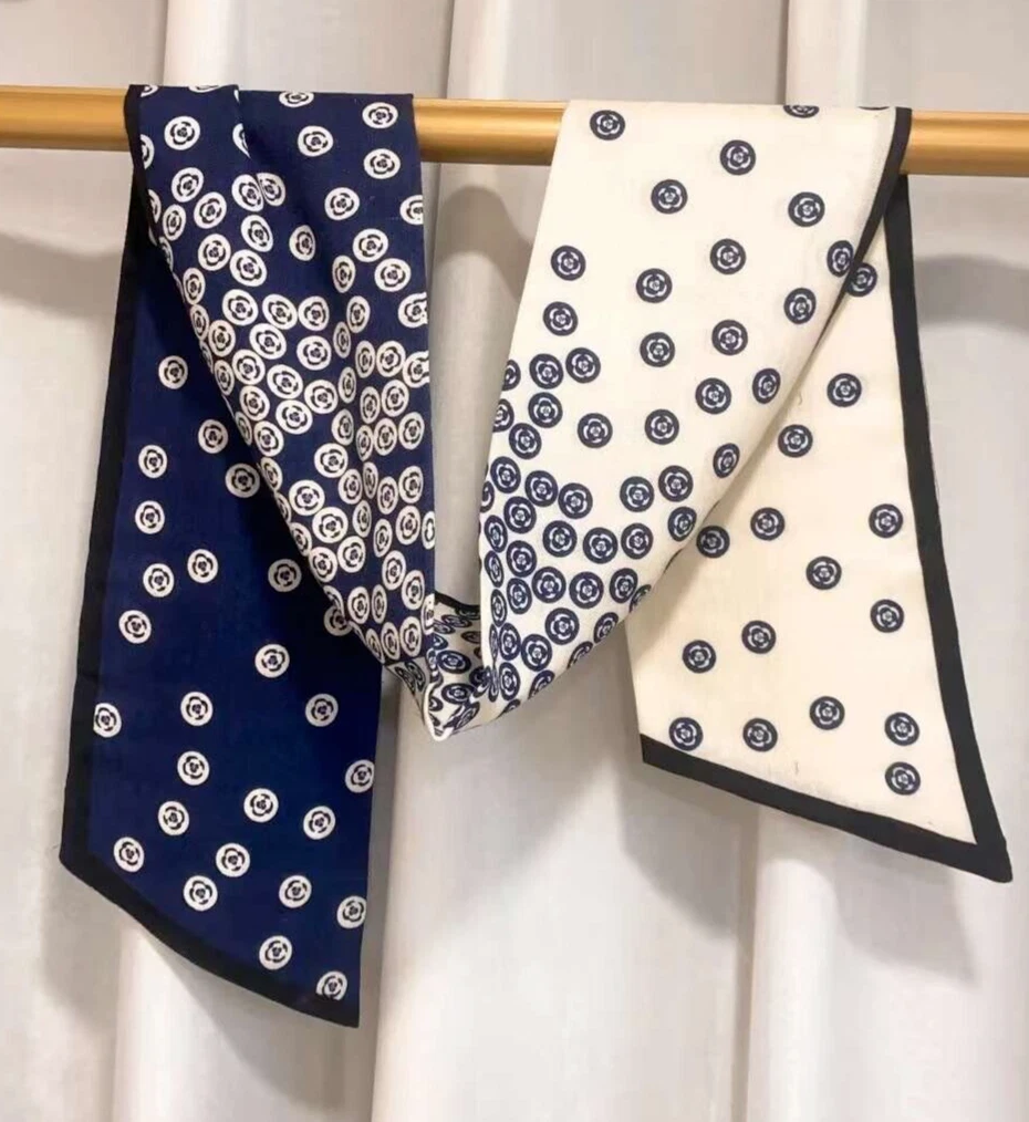 6"x59"Little Camellia Print 30%Silk70%Cashmere Thin 2 Layers Long Scarf16x150cm