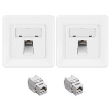 2x Shielded Keystone Jack CAT6A with Wall Plate for Ethernet Cable Connection