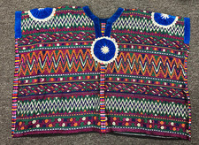 Vintage Hand Woven Embroidered GUATEMALAN HUIPIL Blouse Top Poncho Velvet Accent