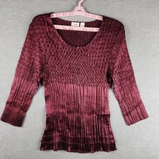 Cato Woman Crinkle Texture Stretch Top S Burgundy Scoop Neck Pleats EUC