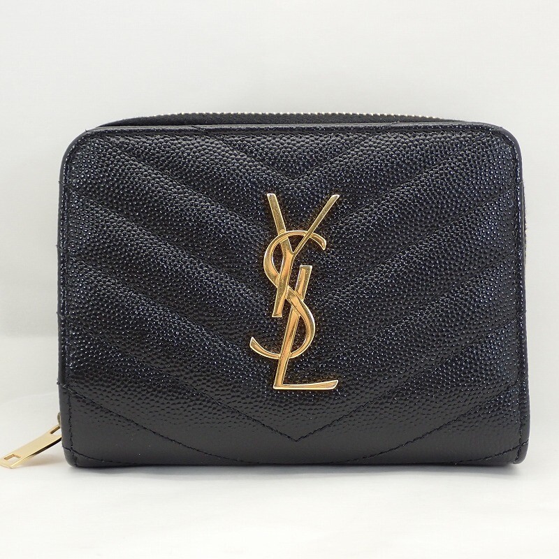 箱付★サンローランパリ L字 ファスナー ミニウォレット レザー ブラック 黒 サンローラン SAINT LAURENT 財布 レザー ミニ財布 コンパクト