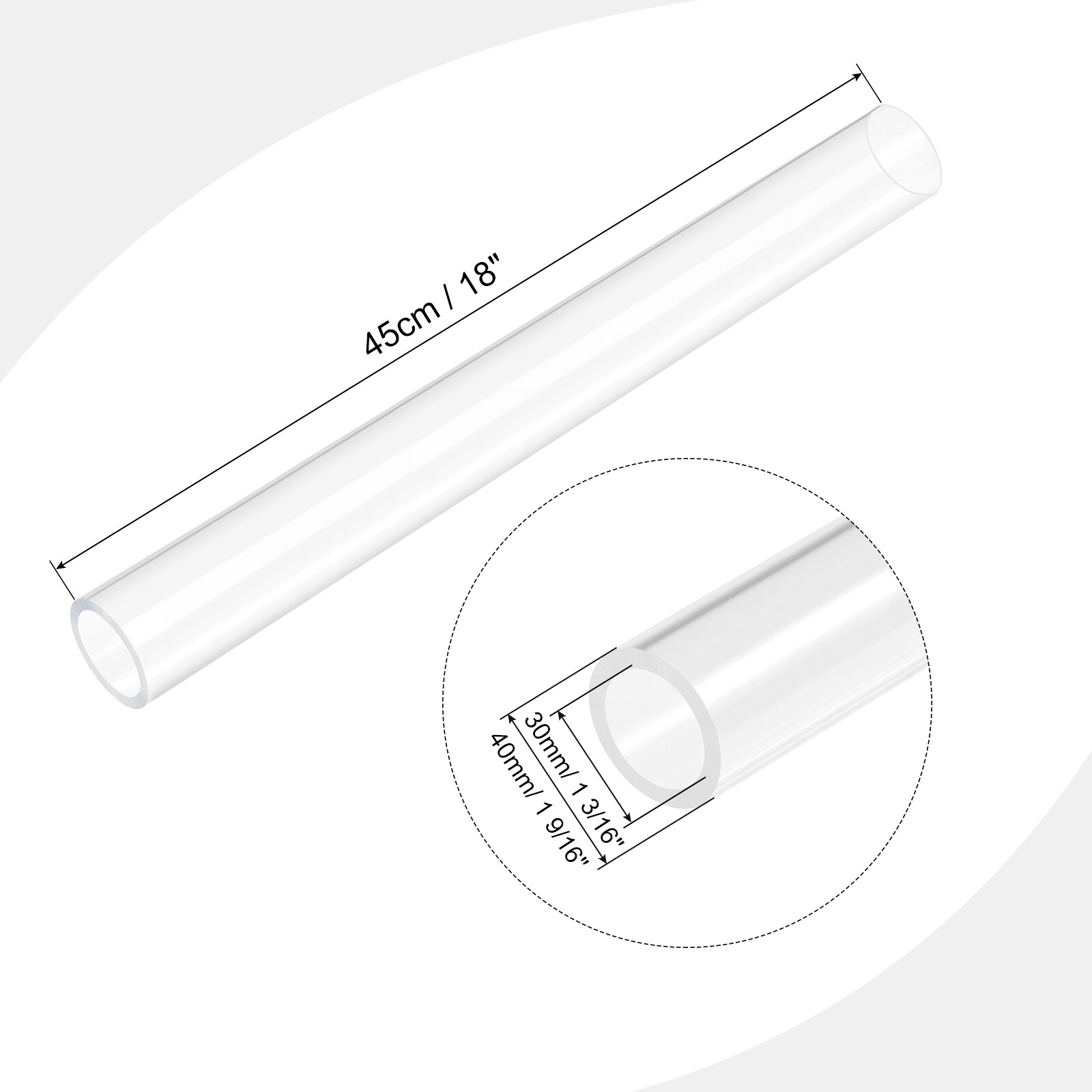 Acrylic Pipe Clear Round Tube 30mm ID 40mm OD 18" for Lamps and Lanterns 745065530795 eBay