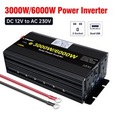 3000W 6000W Power Inverter DC 12V to AC 240V Converter 2USB 2AC Voltage Display