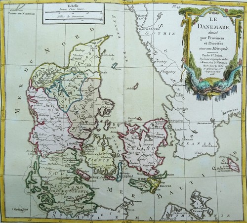 Denmark, large map by L. C. Desnos / M. Brion, 1767, Le Danemark, original color - Picture 3 of 6